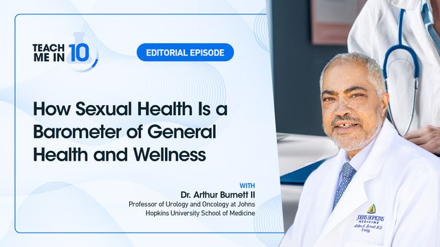 Dr. Burnett smiling next to the title of his presentation "How Sexual Health Is a Barometer of General Health and Wellness". 