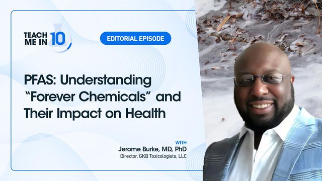 Jerome Burke smiling next to the title of his presentation "PFAS: Understanding "Forever Chemicals" and Their Impact on Health." 