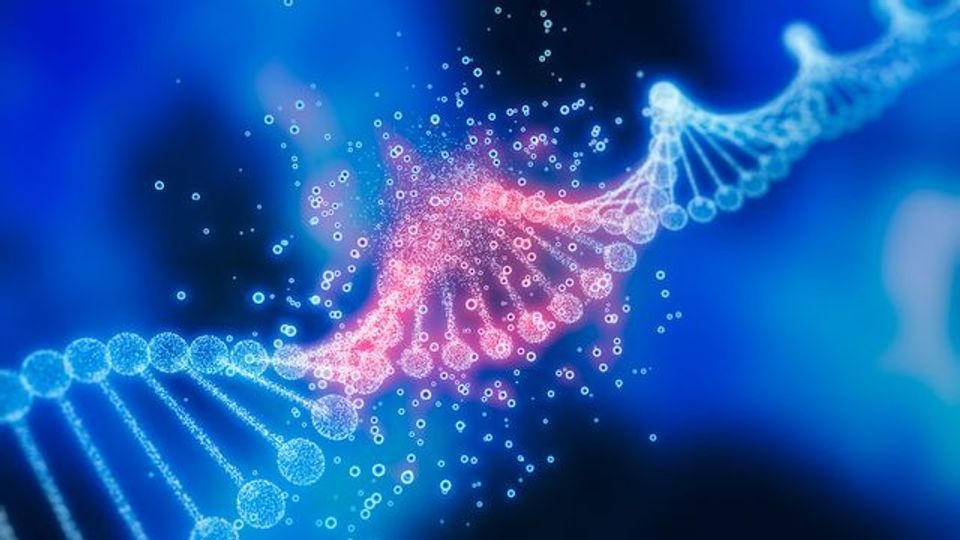 Illustration of DNA strands representing CRISPR gene therapy analysis with ddPCR.