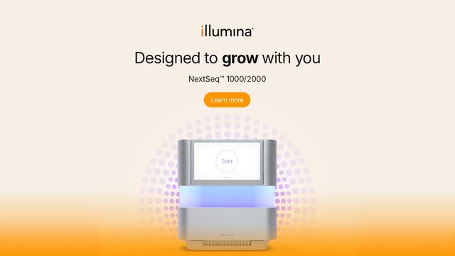 Illumina NextSeq 1000/2000 sequencer with “Designed to grow with you” tagline and Learn more button 