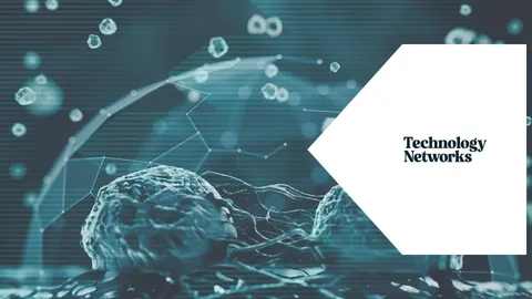 Blue scientific background with Cancer malignant cells showing cell-to-cell communication in Cancer 