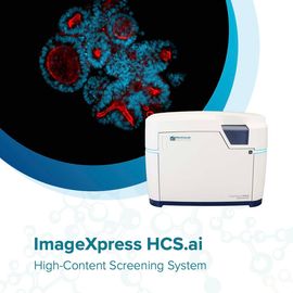 ImageXpress HCS.ai high-content screening system with fluorescence cell imagery and Molecular Devices branding 