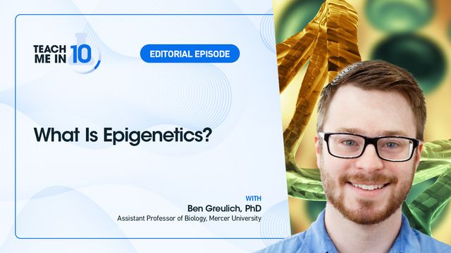 Ben Greulich, smiling next to the title of his presentation "What Is Epigenetics?." 