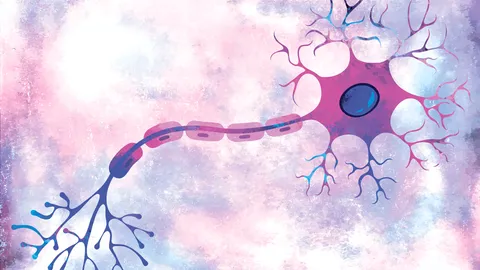 Illustration of a neuron with axon and dendrites, representing nerve cell communication, linked to rare disease drug discovery.