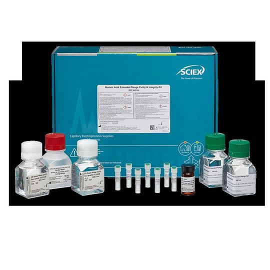 SCIEX Nucleic Acid Extended Range Purity & Integrity Kit box with reagent bottles and sample vials 