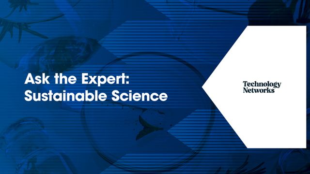 Blue scientific background with petridish and "Ask the Expert: Sustainable Science" title  