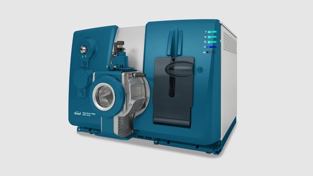 SCIEX Triple Quad 5500+ mass spectrometer with blue exterior and front ion source module 