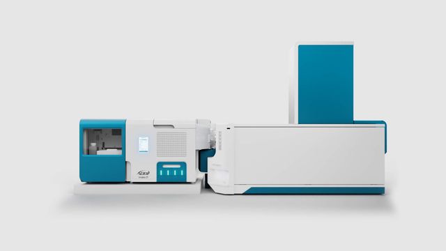 SCIEX Intabio ZT system with integrated separation module and mass spectrometer in blue and white housing 
