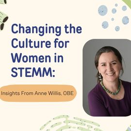 Anne Willis, surrounded by cell biology imagery. 