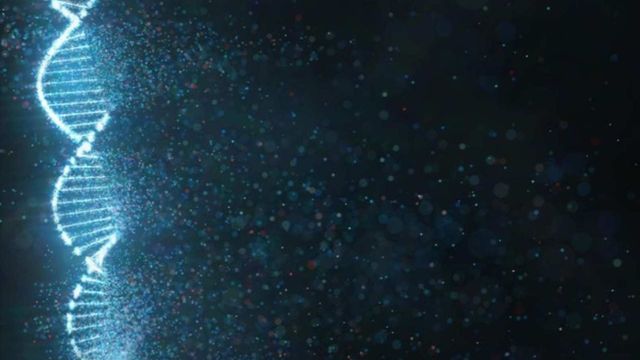 Digital DNA helix illustration representing genetic science, biotechnology, and genome research. 