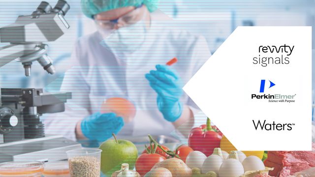 Scientist testing food samples in a lab with fresh produce, illustrating food safety analysis. 