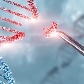 Gene editing concept showing a DNA double helix being adjusted with a tool, symbolizing genetic engineering, DNA modification, and biotechnology research.
