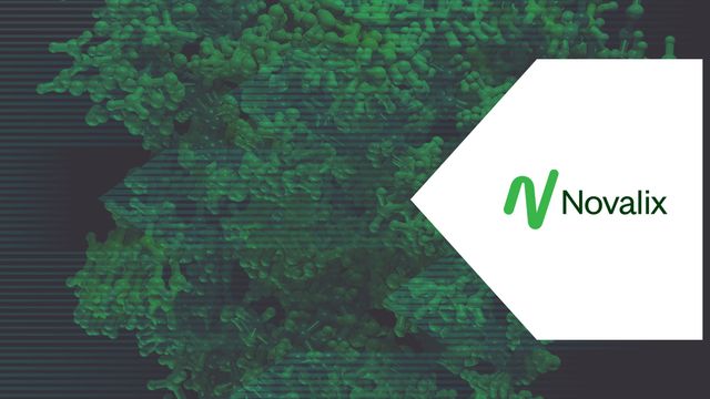 Novalix logo over green molecular structure background representing drug discovery research 