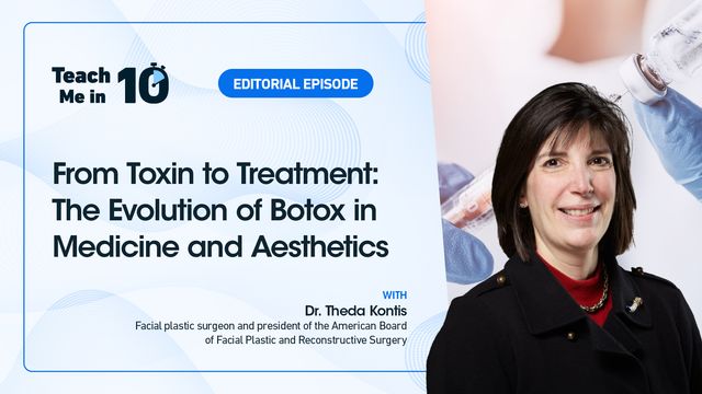 Dr. Kontis smiling next to her presentation "From Toxin to Treatment: The Evolution of Botox in Medicine and Aesthetics." 
