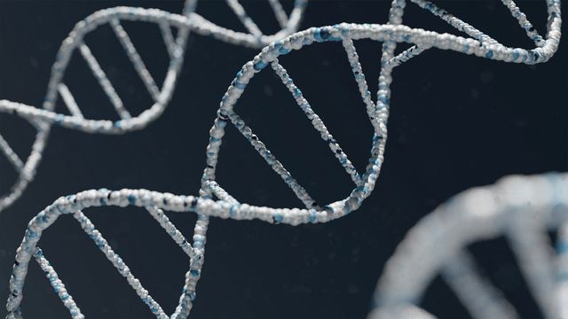 Close-up DNA helix illustration representing genetics and DNA structure. 
