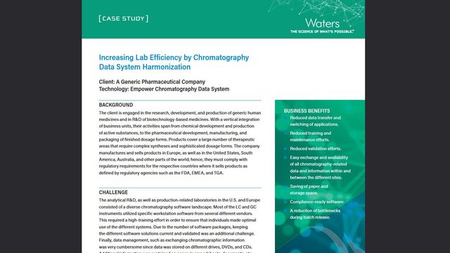 Waters case study on improving lab efficiency through chromatography data system harmonization for a pharmaceutical company 