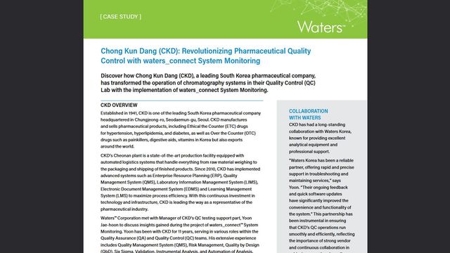 Waters case study on Chong Kun Dang improving pharmaceutical QC using waters_connect system monitoring 