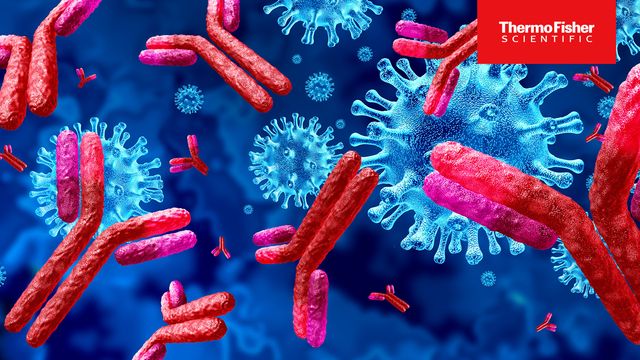 Illustration of viruses and bacteria in a bioprocessing environment with antibodies 