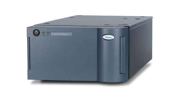 Waters charged aerosol detector instrument, compact dark gray lab device with front power button and status lights 