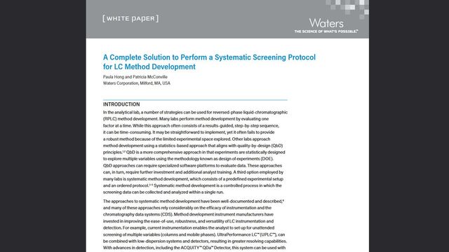 Waters white paper on systematic screening protocol for LC method development, with introduction to analytical lab strategies 