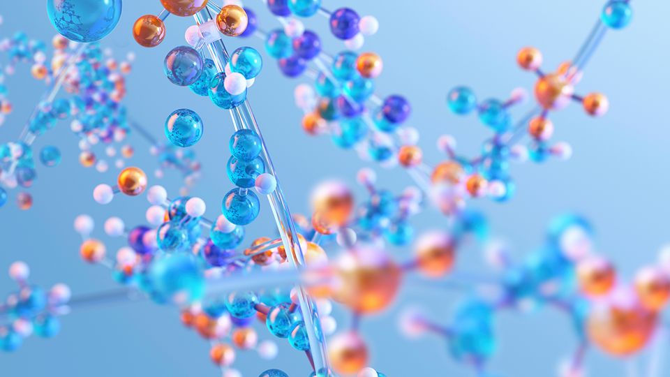 3D molecular structures illustrating bioconjugation strategies, highlighting chemical linkages for advanced bioconjugation research.