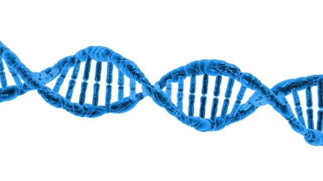 Blue DNA double helix structure isolated on a white background. 