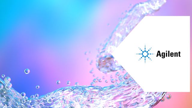 Water splash with bubbles on gradient background alongside Agilent logo for ultrashort-chain PFAS testing labs. 