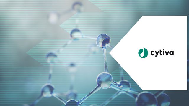 Molecular on gradient background alongside Cytiva logo for Enabling Scalable Diagnostics With Lyophilized Reagents 