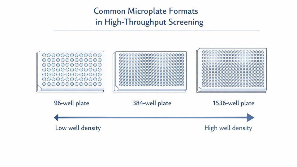 An AI-generated image of 96-, 384-, and 1536-well plates.