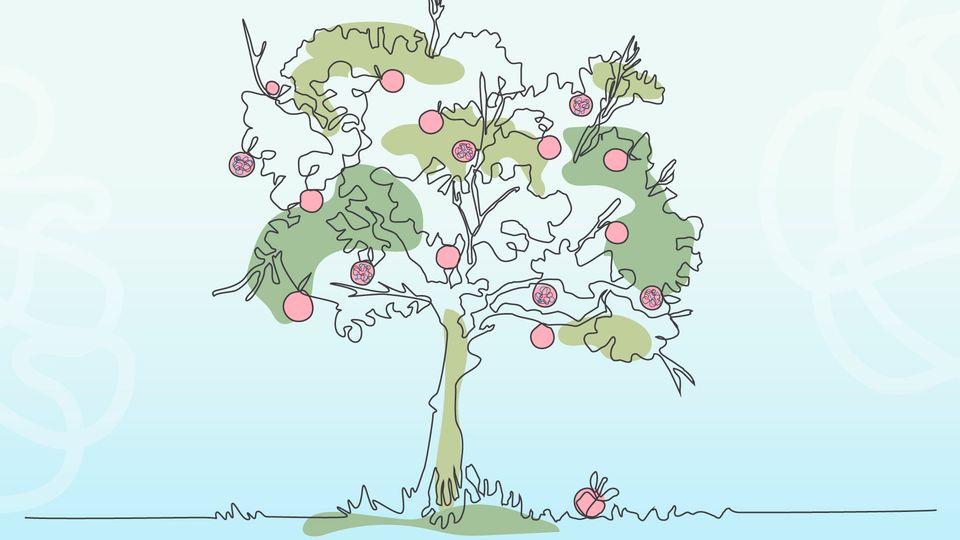Illustration of a tree with apple fruits.