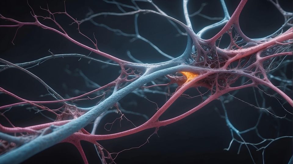 A close-up digital illustration of interconnected neurons and branching dendrites.