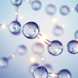 Abstract molecular spheres illustrating hydrogen quality control and purity analysis.