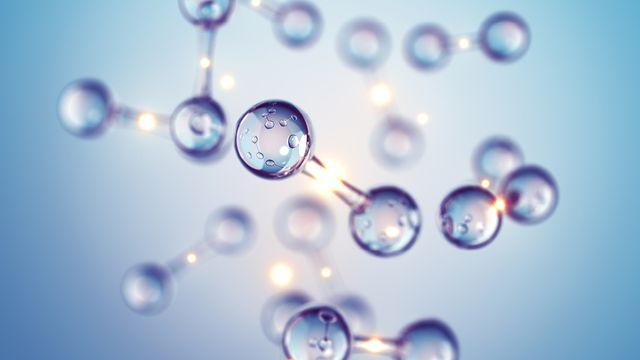 Abstract molecular spheres illustrating hydrogen quality control and purity analysis. 