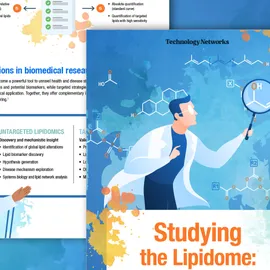 A watercolor-style illustration of a scientist in a lab coat reaching forward with a magnifying glass, surrounded by multiple floating chemical structures of lipids.