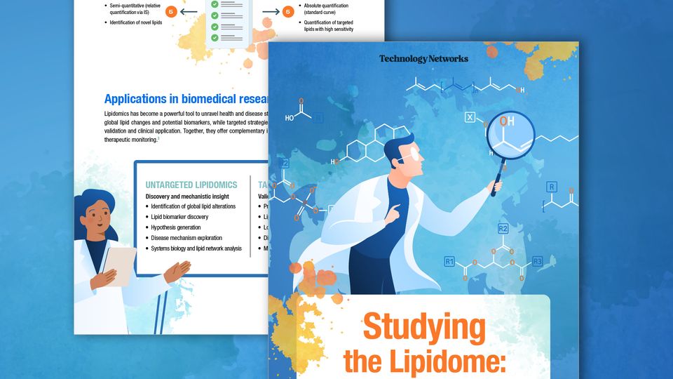 A watercolor-style illustration of a scientist in a lab coat reaching forward with a magnifying glass, surrounded by multiple floating chemical structures of lipids.