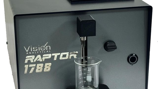 Raptor 1788 analytical instrument with probe in beaker. 