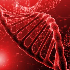 DNA helix with network nodes showing high-fidelity DNA extraction and biomarker analysis.