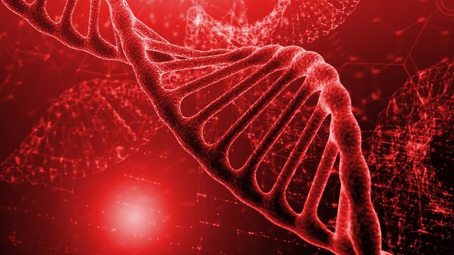 DNA helix with network nodes showing high-fidelity DNA extraction and biomarker analysis. 