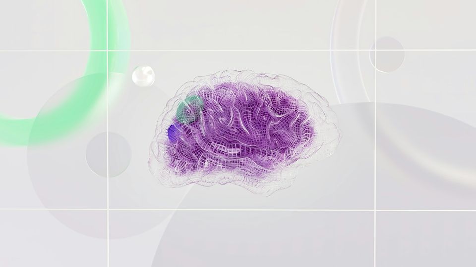 Abstract wireframe brain model illustration.