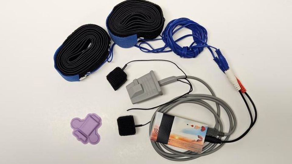 Polygraph system components with sensor straps, electrodes, and monitoring equipments.