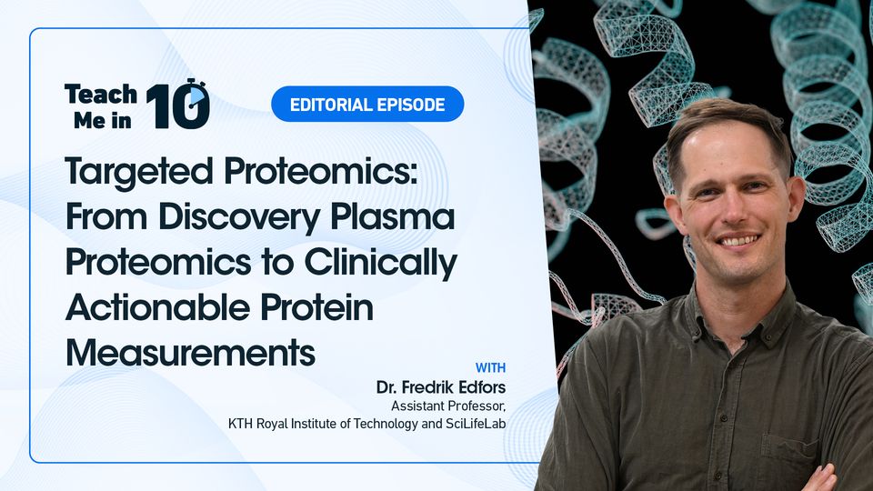 Dr. Fredrik Edfors smiling next to the title of his presentation.