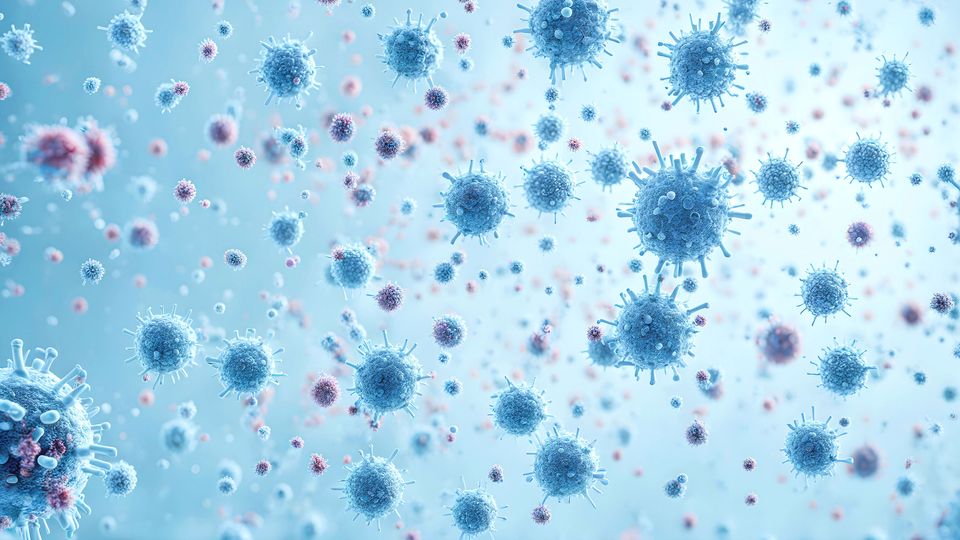 A collection of different viruses, with surface proteins visible.