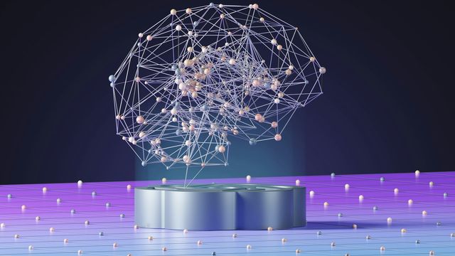 Abstract digital brain model with connected nodes. 