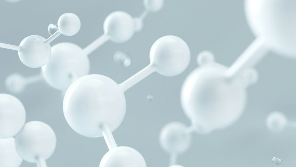 3D H2O molecular structure model illustrating water molecule bonds.