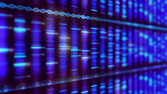 Abstract DNA sequencing visualization illustrating mass photometry in macromolecule analysis. 
