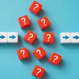 Question-mark blocks interrupt directional arrows, illustrating choosing the correct MWCO for better protein recovery.