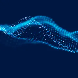 Abstract blue particle wave illustration representing protein thermal shift assays with real-time PCR data analysis.