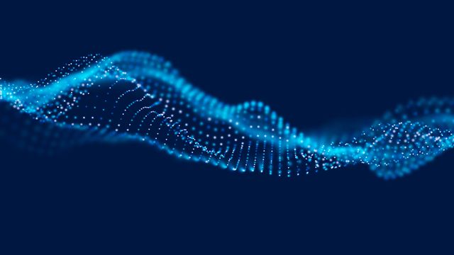 Abstract blue particle wave illustration representing protein thermal shift assays with real-time PCR data analysis. 