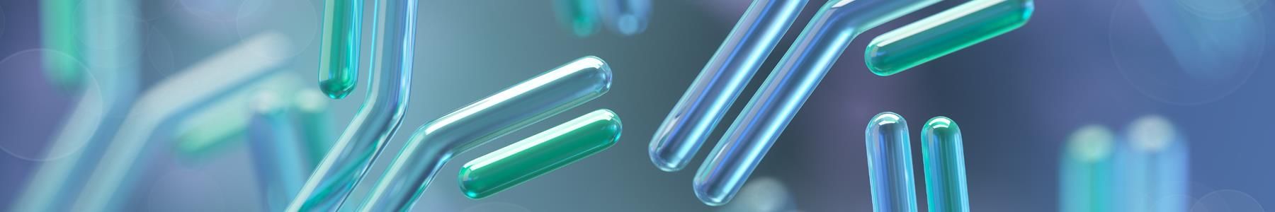 Blue Scientific Background Displaying Antibodies  
