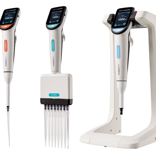 Thermo Scientific™ FluidEase™ Pro ClipTip™ electronic pipettes. 